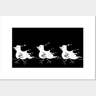 3 happy ghost ducklings swimming, playful ghost design, quirky drawing Posters and Art